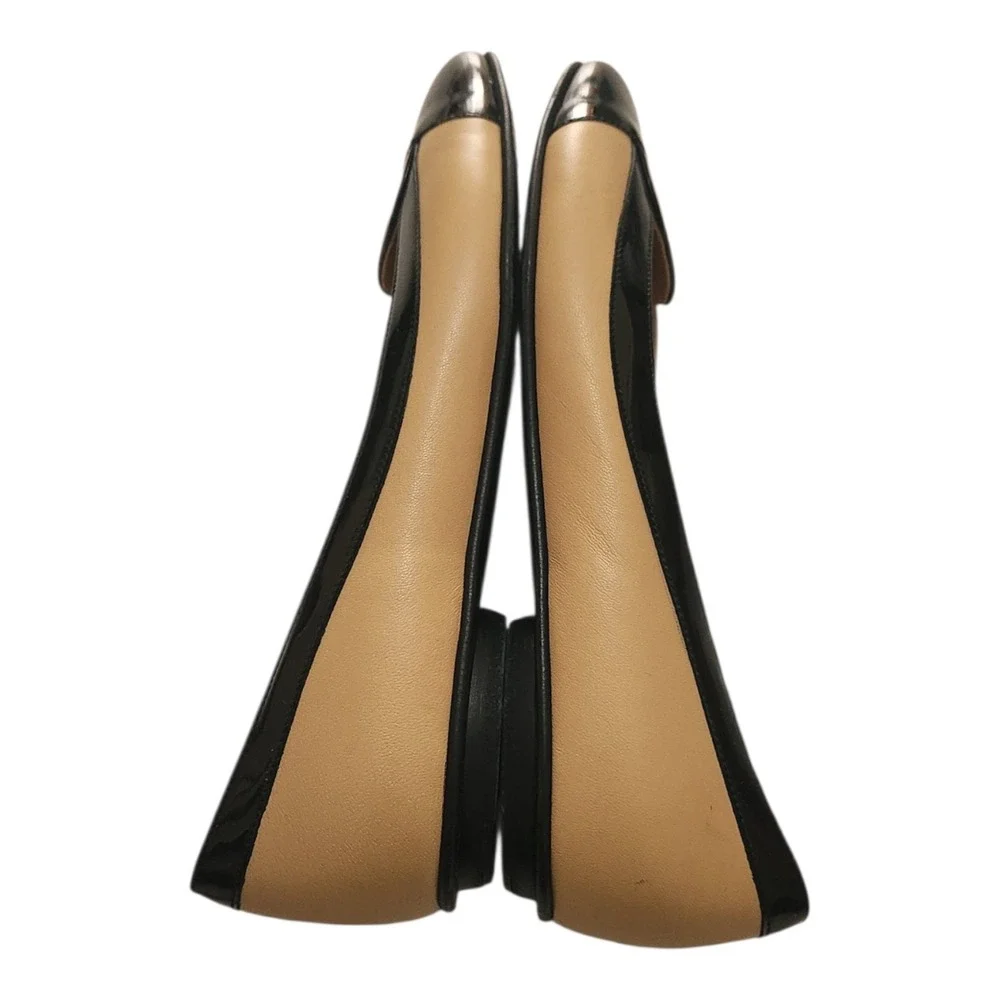 Chanel Two Tone Beige Black Patent Leather CC Logo Ballet Flats Shoes 37.5 - Picture 5 of 8